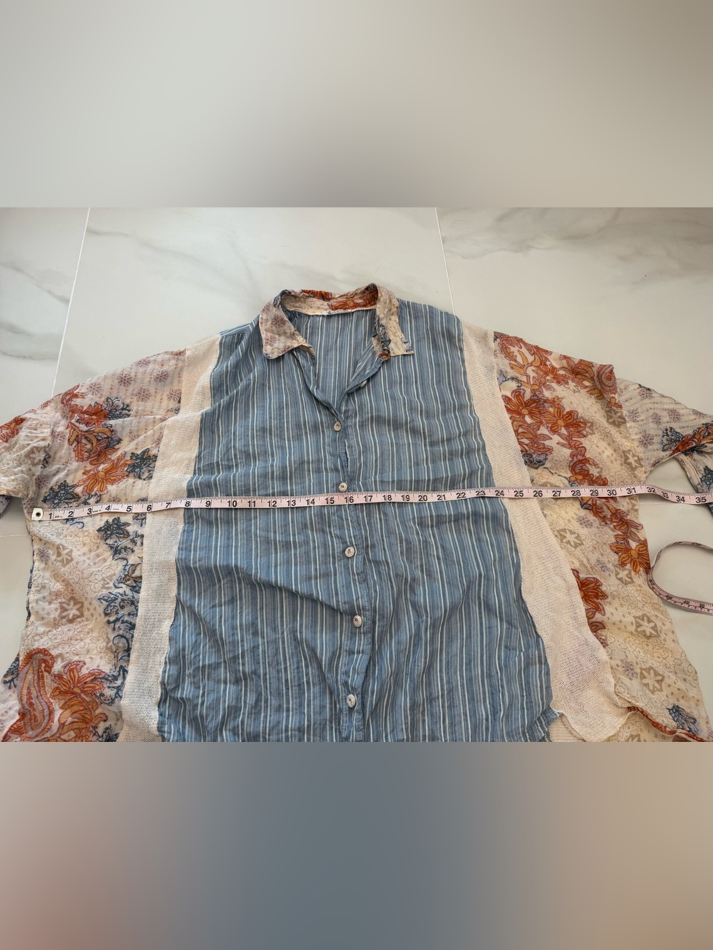 Free People Patchwork Oversized Button Down Shirt XS - Picture 7 of 9